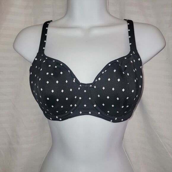 Freya Black Diamond Dot Print Padded Bikini Swimsuit Top Underwired Plunge 32DD - Picture 14 of 14